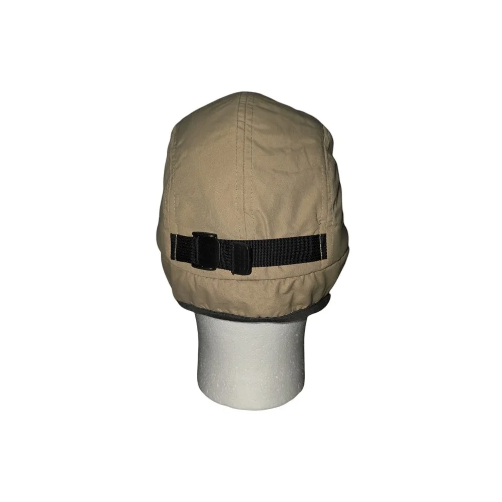 Lands End Fleece Lined Ear Flap Hat Tan Nylon Winter Cap M/L Adjustable Gorpcore